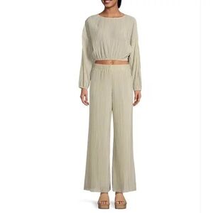 Gianni Bini Joni Plisse Elastic Waistband Coordinating Pants - XL in Sage Green